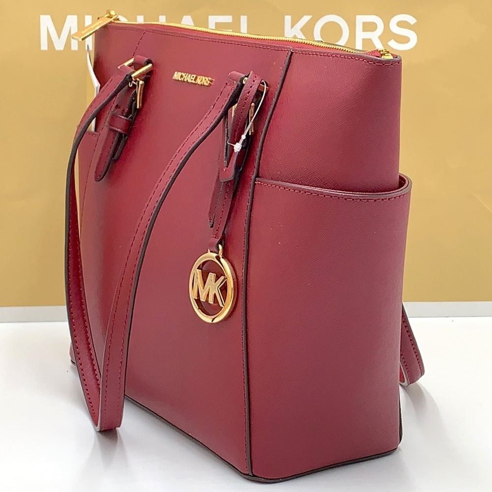 NWT MICHAEL KORS CHARLOTTE LARGE TOP ZIP TOTE DARK CHERRY COLOR